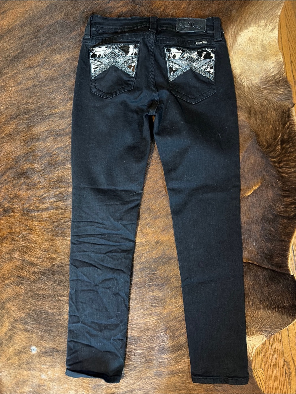Miss Me Black Jeans Western Chic Cowhide Rhinestone Studded Skinny 30 Y2K Rodeo